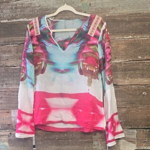 Barcelona Vibrant Pink and White Women's Top, Size M